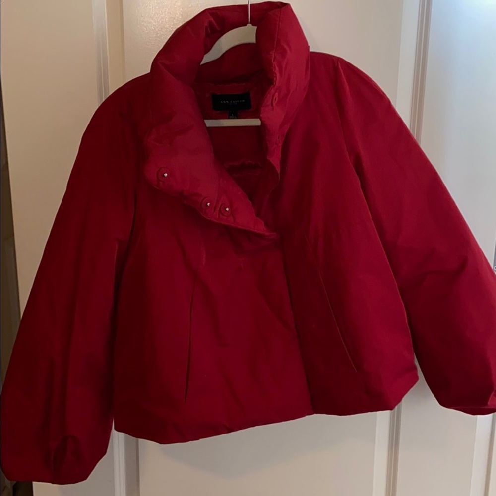 Large Ann Taylor red puffy dress coat